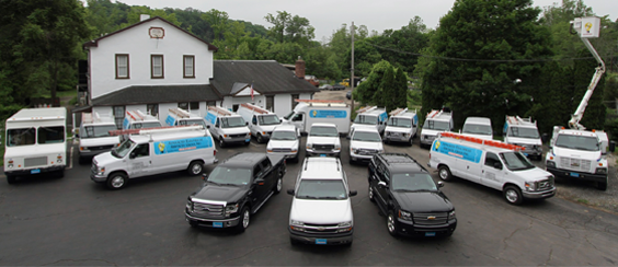 Our complete fleet ranging from fully stocked vans and pick-up trucks to our 45ft bucket truck.